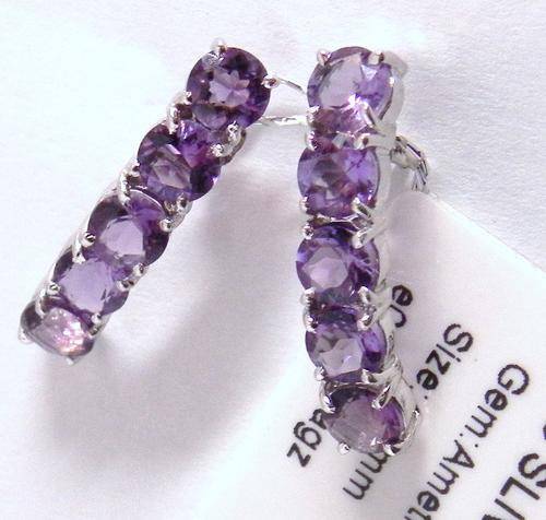 925 Sterling Silver natural A-grade Amethyst earrings.
